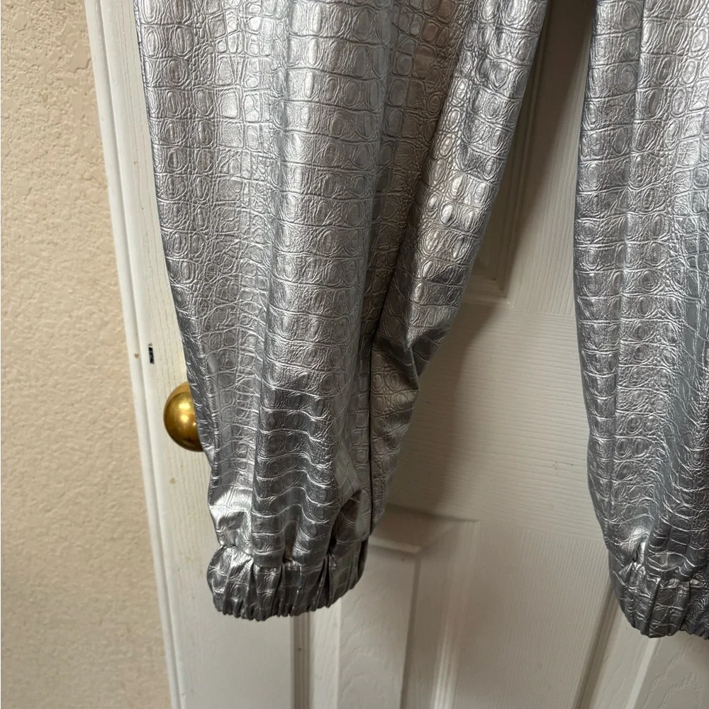 NAKED WARDROBE The Crocodile Faux Leather Joggers Metallic Silver Size Small NWT - Picture 6 of 13